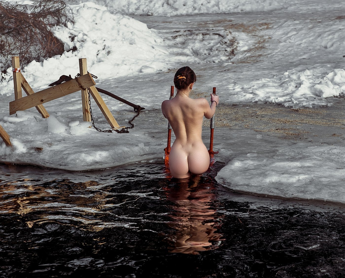 Naked girls ice water