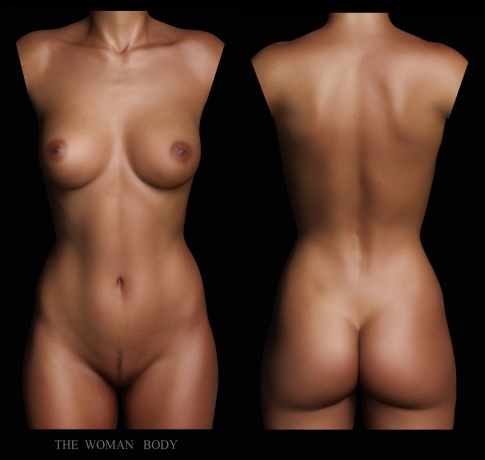 Женское тело спереди голое.