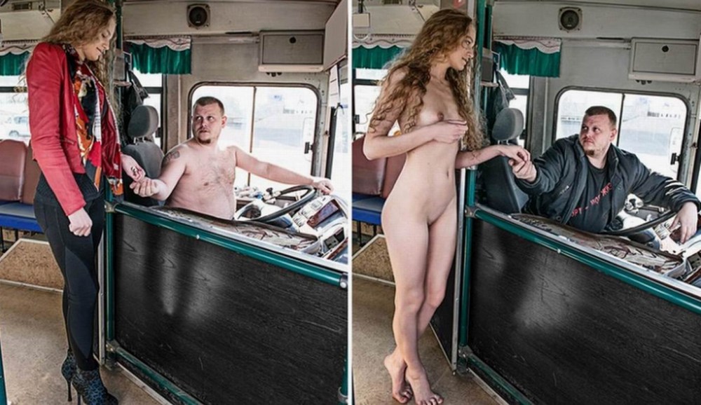 Голышом девушки в автобусе
