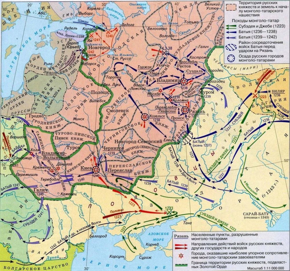 Татаро-монгольское иго на Руси карта