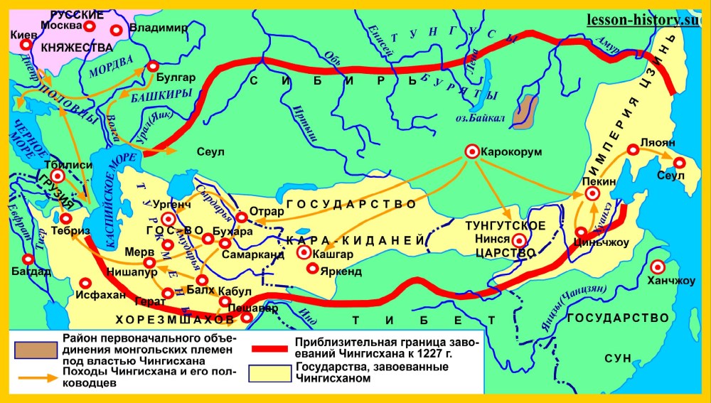 Карта завоевания Чингисхана Руси