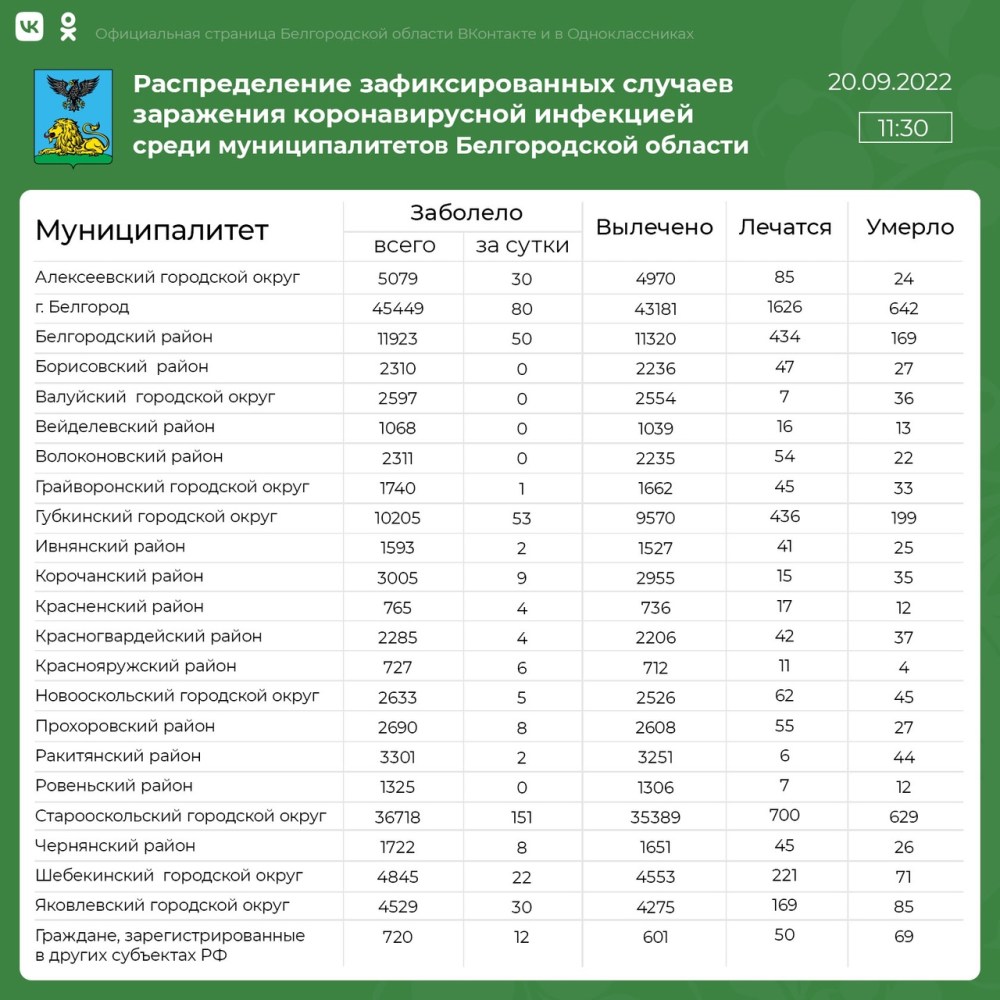 Статистика коронавируса в Белгороде и Белгородской области