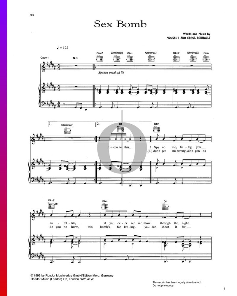 Tom Jones - sexbomb Ноты для пианино