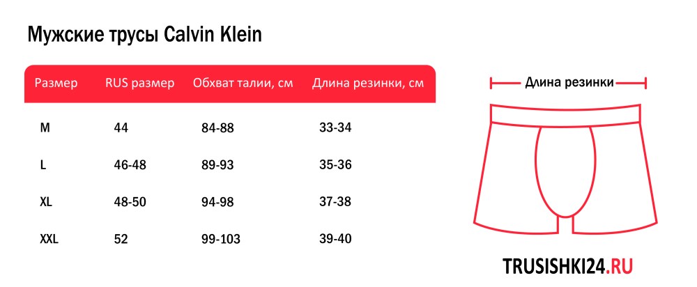 Размерная сетка боксеров Кельвин Кляйн