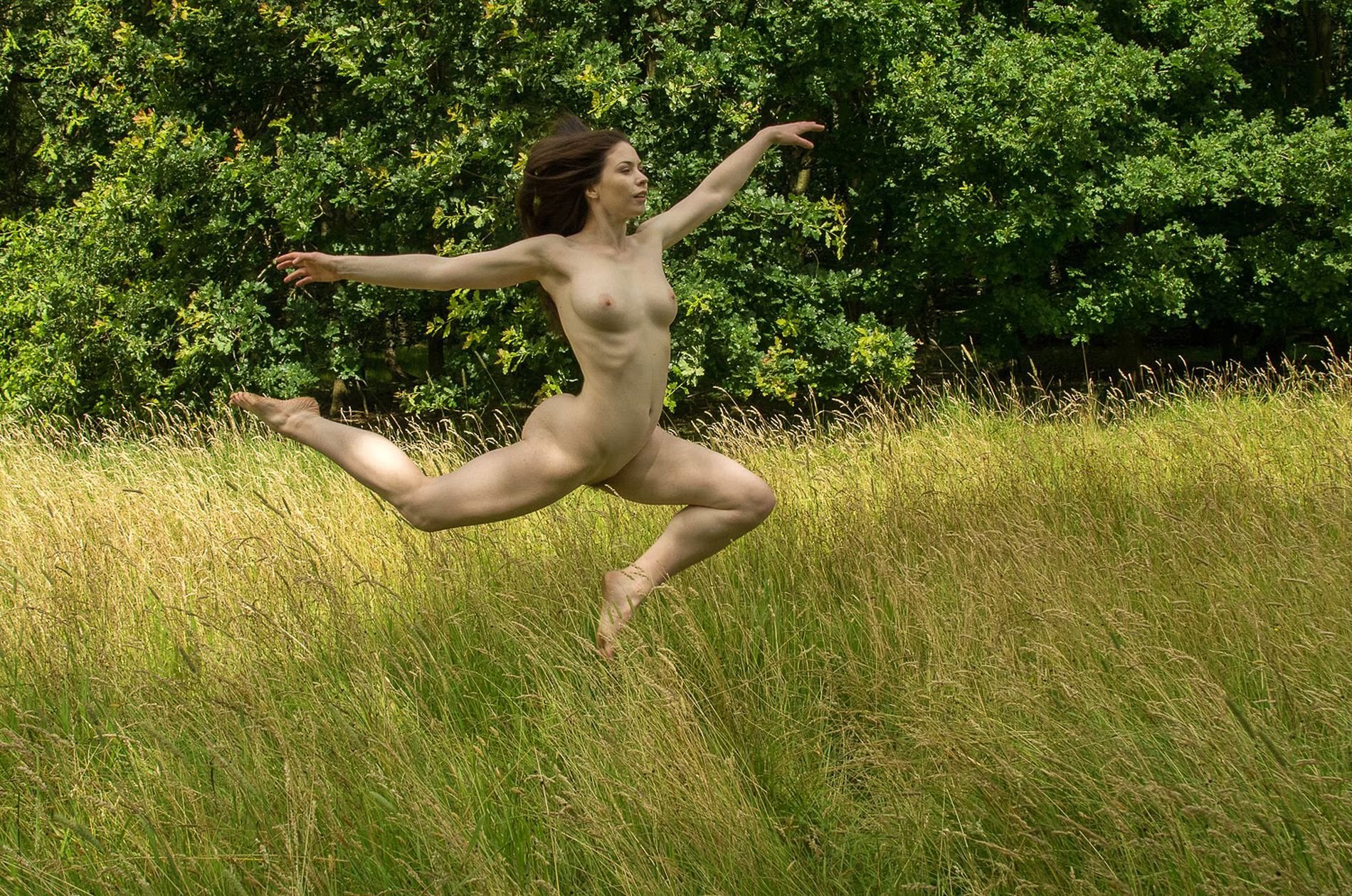 Naked women jumping