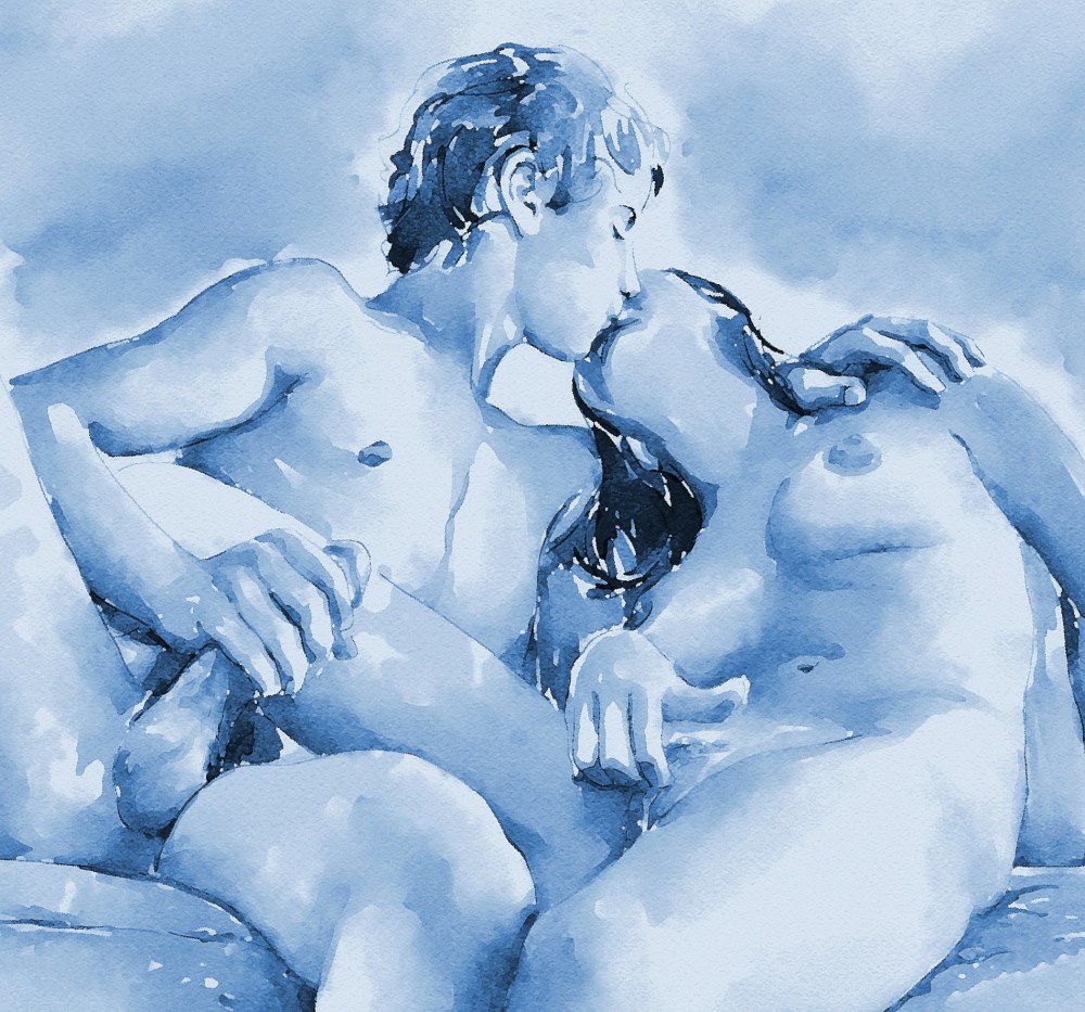Erotic threesome painting