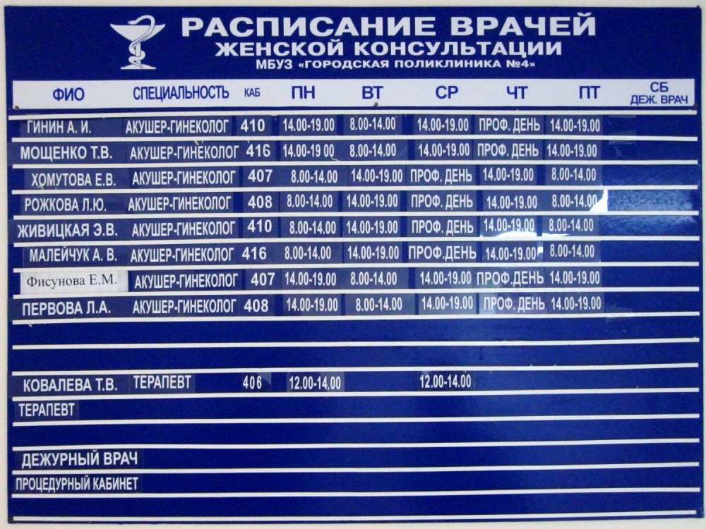Женская консультация расписание врачей