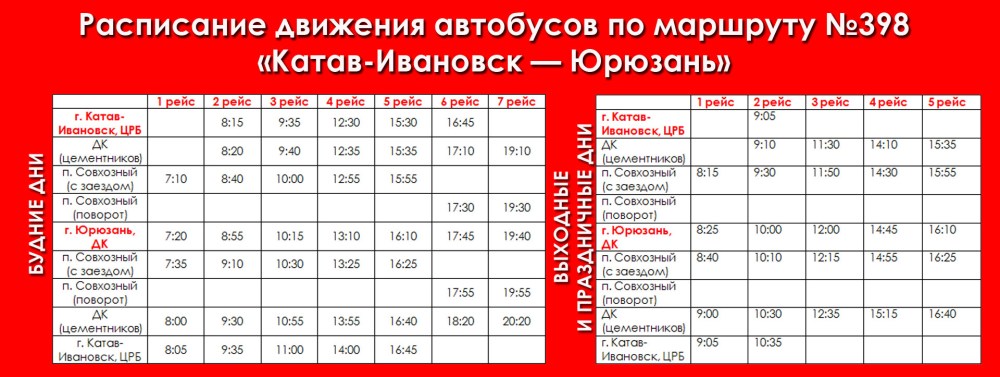 Расписание маршруток Катав-Ивановск Юрюзань